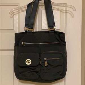 Baggallini Grey Nylon Multi-Pocket Shoulder Tote with Gold Hardware